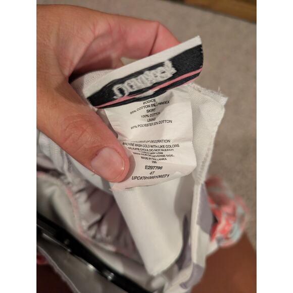 Counting Daisies Girls Sz 4t gray & coral stripes bow floral lace trim dress GUC - Picture 6 of 6